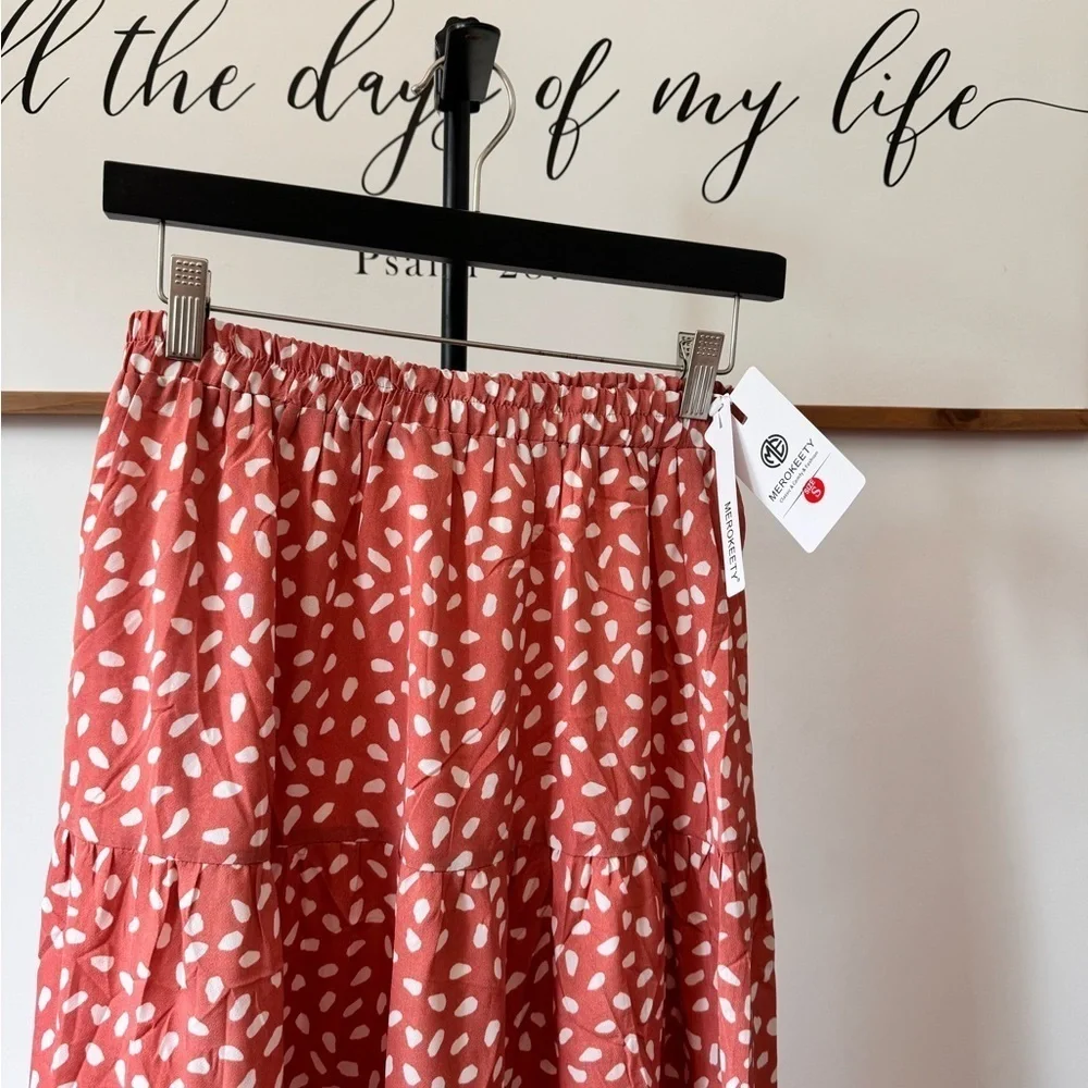NWT MEROKEETY Women's Boho Leopard Print Skirt Pleated A-Line Swing Midi Skirts